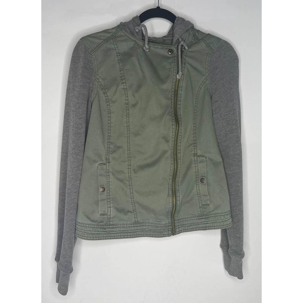 Hollister Full Zip Hooded Jacket Khaki Green Youth Large - Picture 2 of 4